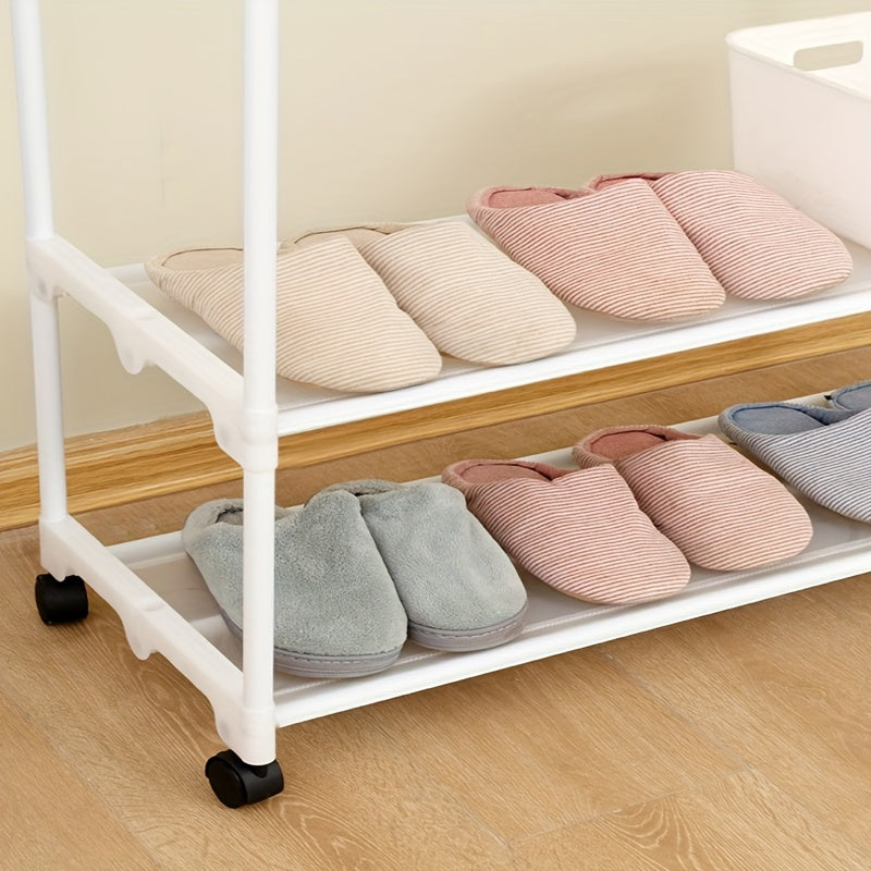 Double Rod Clothes Drying Rack With Shoe Rack