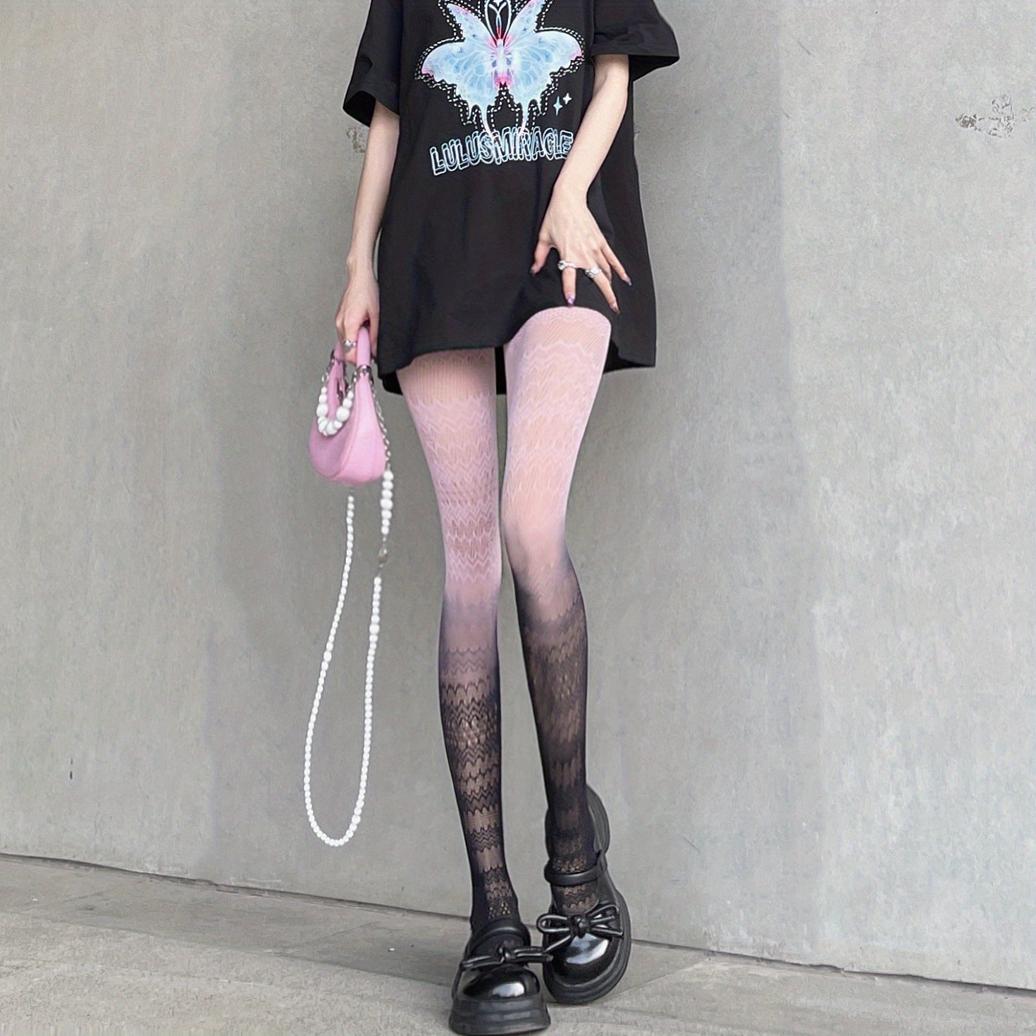 Ombre Jacquard Tights High Waist Mesh Pantyhose