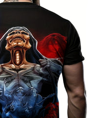 Skull 3D Pattern Print Men's Short Sleeve T-shirt Graphic Tee