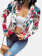 Floral Print Open Front Jacket for Spring & Fall