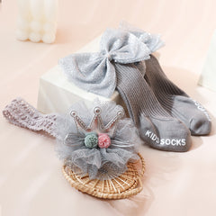 2pcs Baby Girl Bow Socks & Headband Set