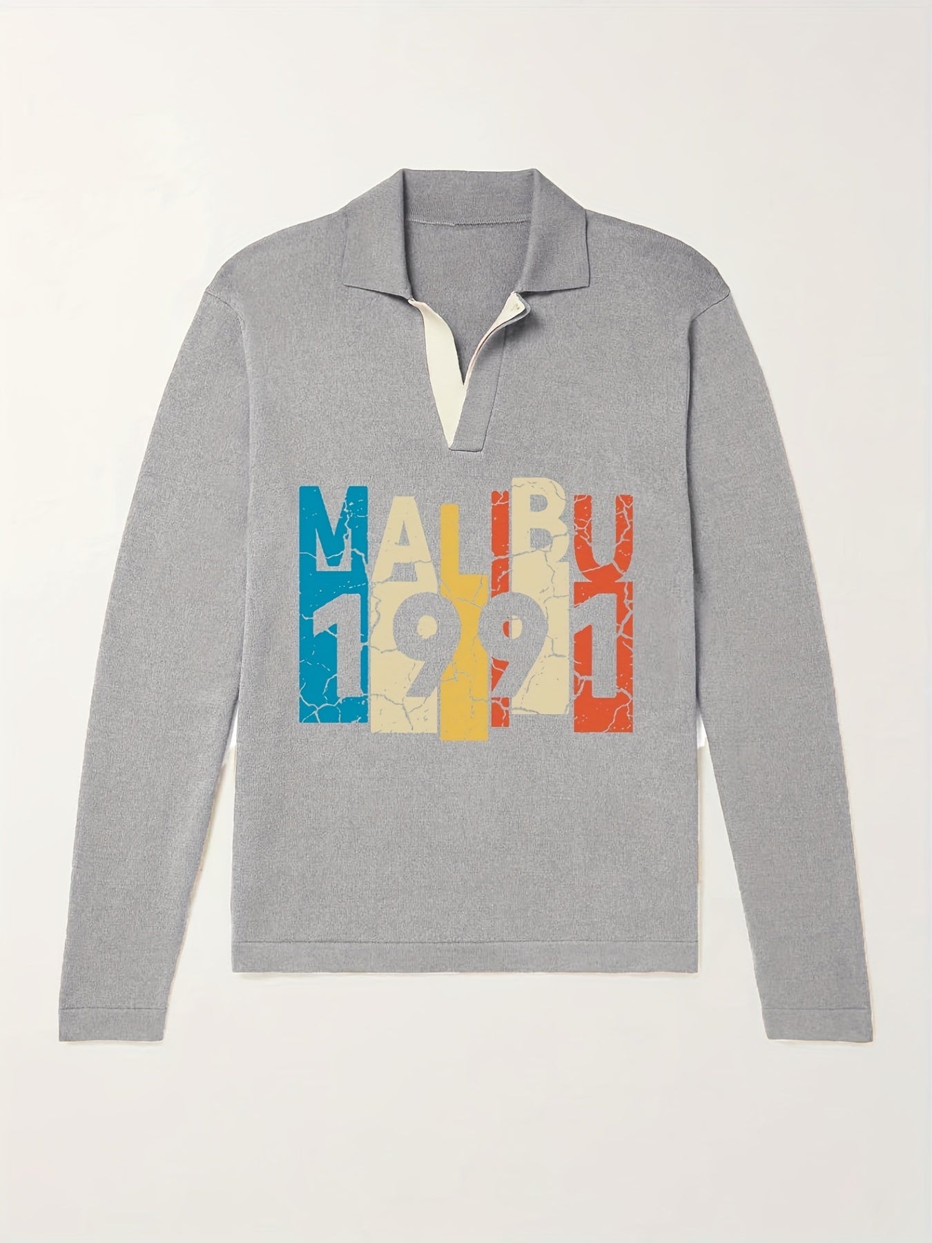 1991 Pattern Knit Polo Shirt Men's Casual Lapel Sweater