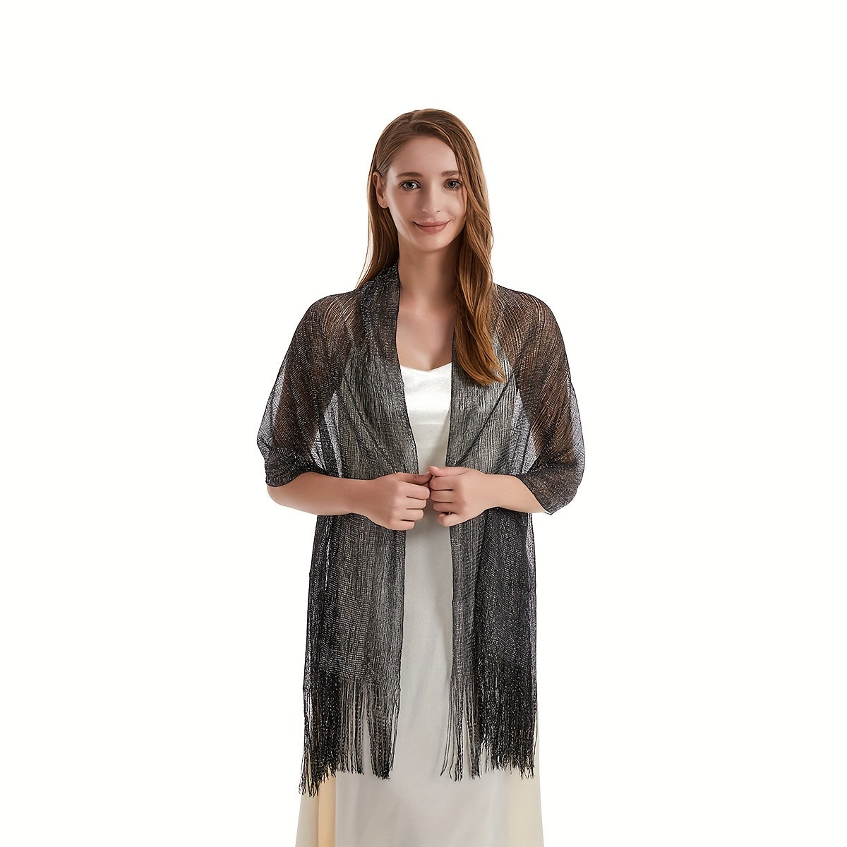 Metallic Tassel Shawls Solid Wraps Classic Scarf For Evening Dress