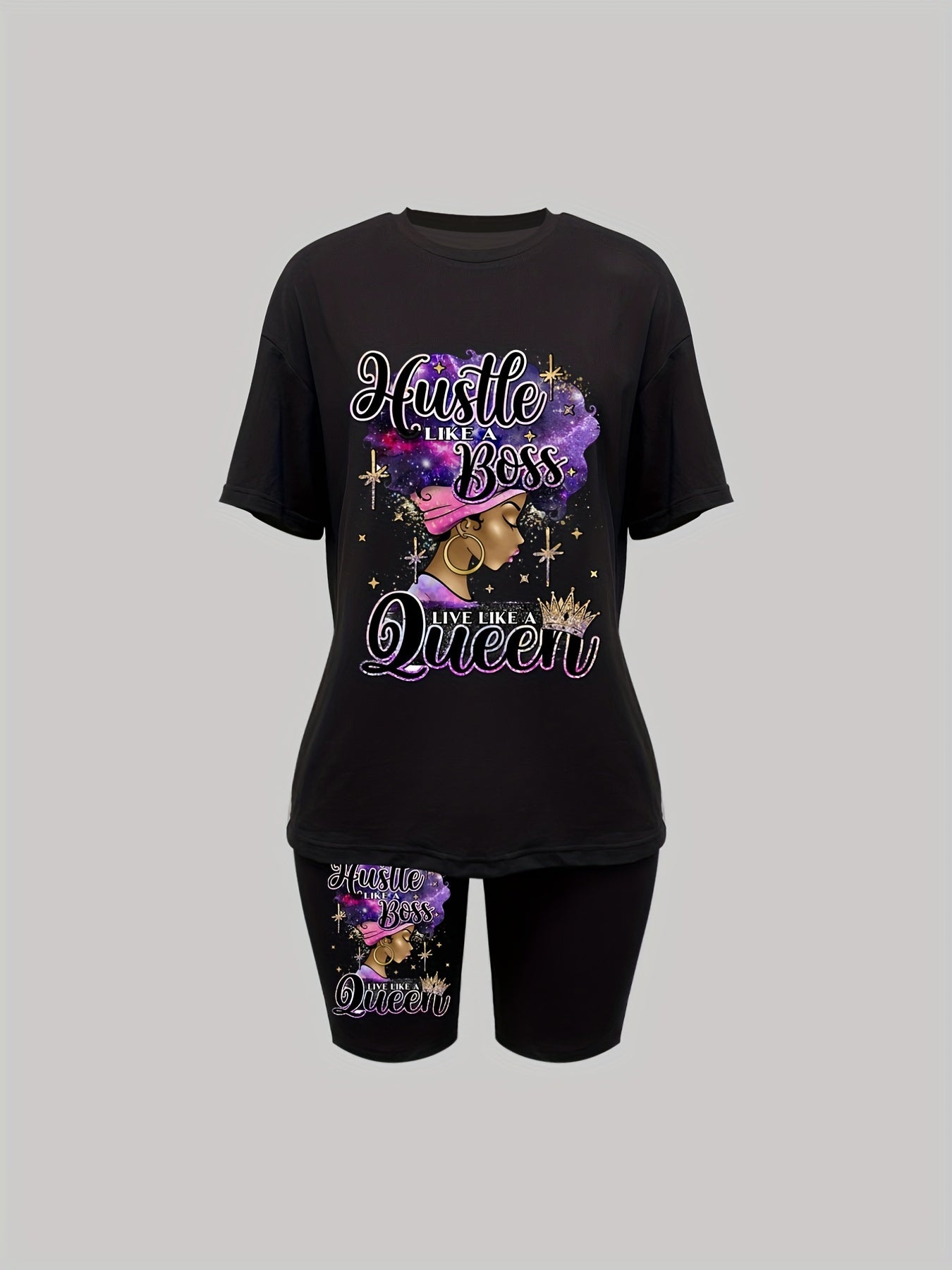 Live Like A Queen 2pc Set Drop Shoulder Short Sleeve Crew Neck T Shirt & Shorts