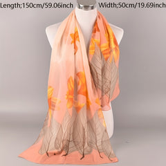 Leaf Flower Print Chiffon Scarf Gradient Sunscreen Travel Beach Towel
