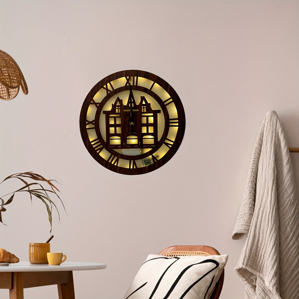 Wooden House Clock with Sound and Light Control