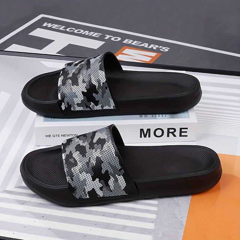Men's Camo Lightweight Non Slip Open Toe Slides for Beach Summer