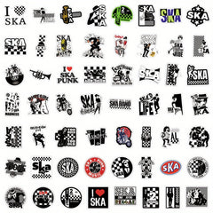 55pcs Ska Stickers Checkered Flags Music Skate Shoes Designs PVC Decals