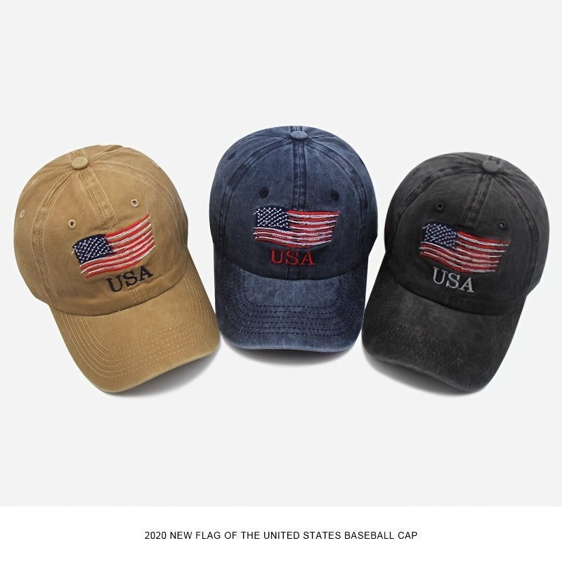 Washed Vintage American Flag Baseball Cap Men's Hat