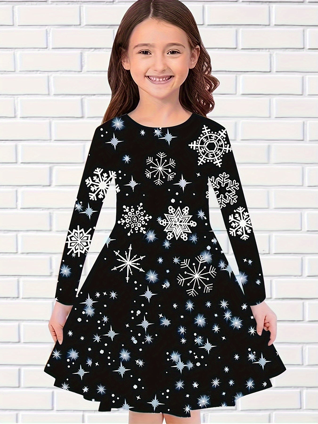 Sweet Girls Kitten Long Sleeve Dress for Spring Fall Party