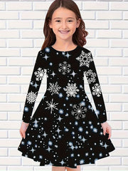 Sweet Girls Kitten Long Sleeve Dress for Spring Fall Party