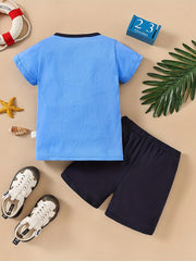 Boys Shark Casual Outfit Round Neck T shirt & Shorts Kids Summer Clothes Sets