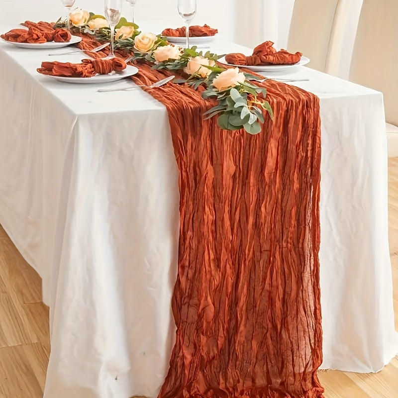 Polyester Balinese Table Runner Pleated Solid Cheesecloth Cover