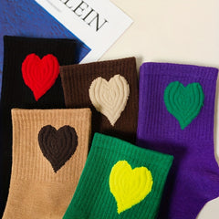 5prs Kids Retro Love Crew Socks Breathable Sweat Absorption All Seasons Socks