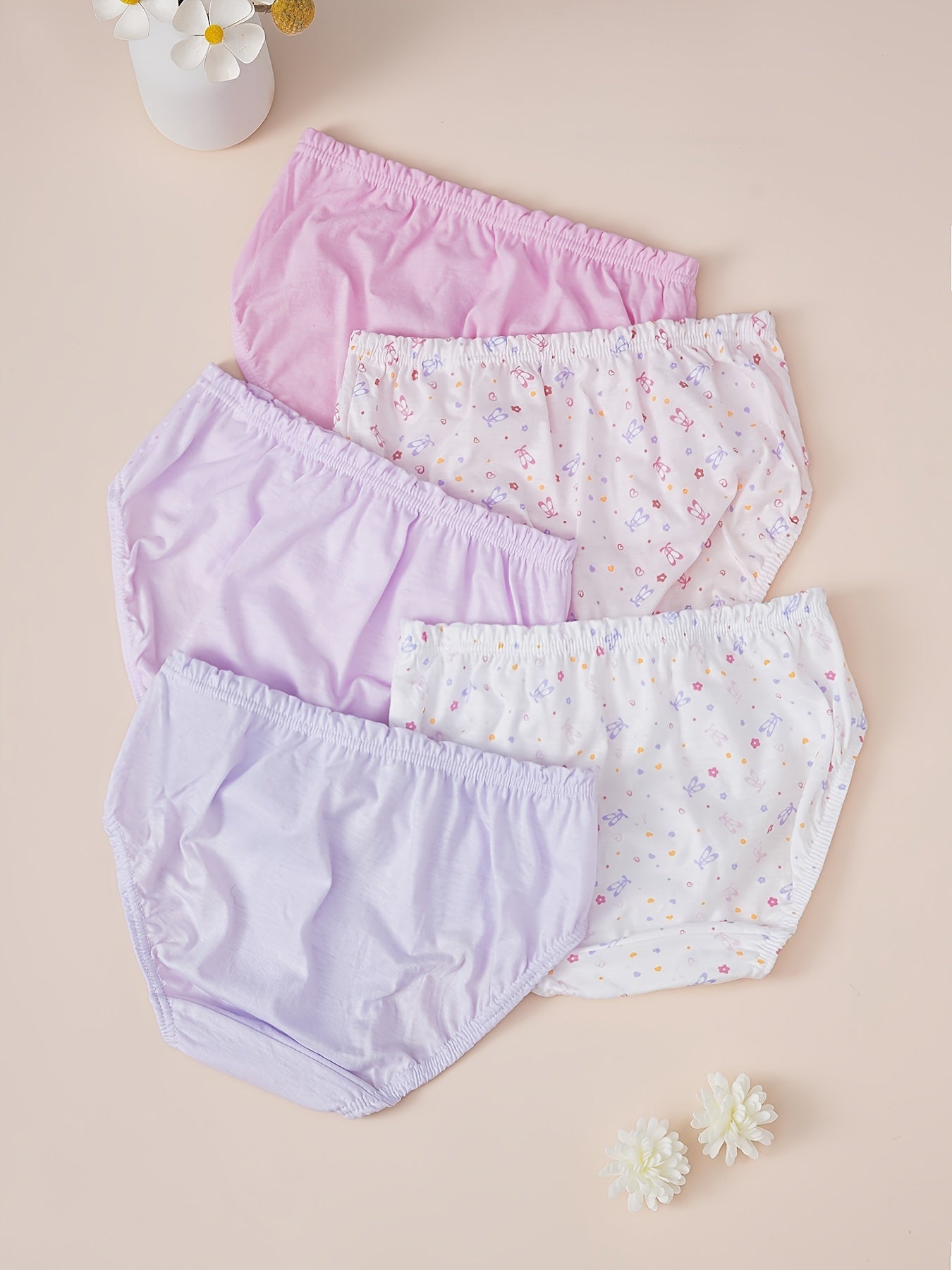 5pcs Girls Ballet Dancer Frill Trim Shortie Brief Cotton Underwear