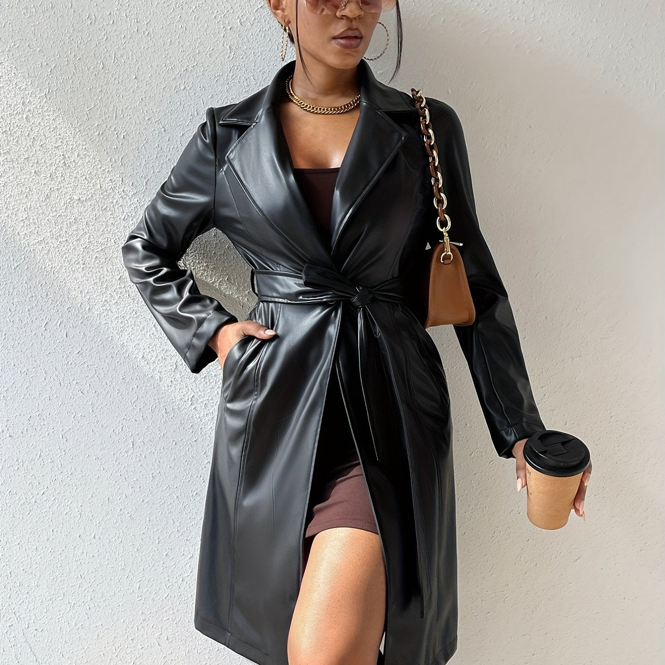 Solid Lapel Jacket Casual Open Front Long Sleeve Outerwear