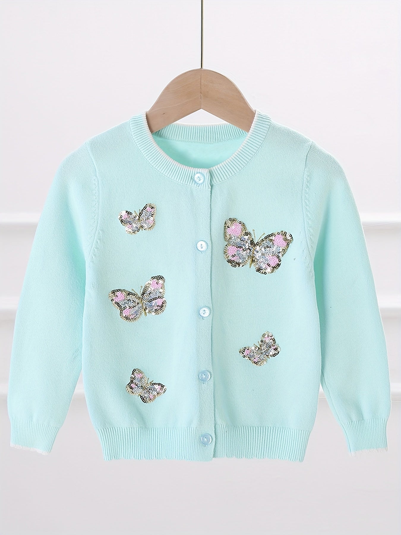 Girls' Sequin Butterfly Cardigan Sweater for Fall Winter