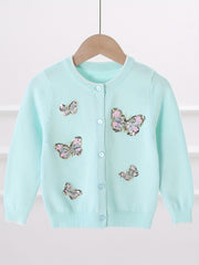 Girls' Sequin Butterfly Cardigan Sweater for Fall Winter