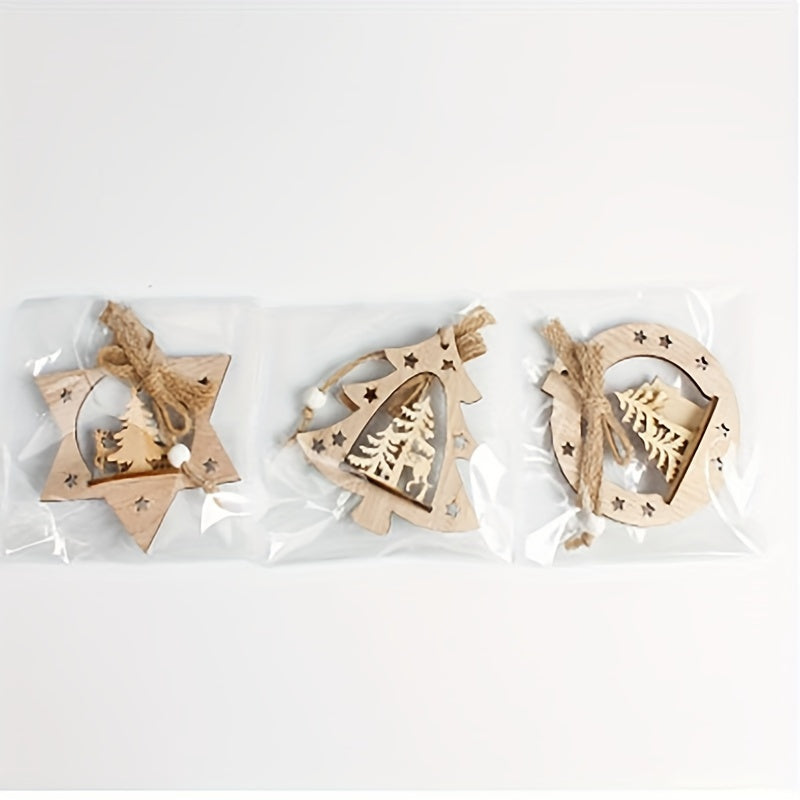 Elk Wooden Crafts Decorative Pendants Round Christmas Ornaments
