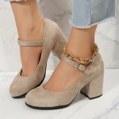 Women's Chunky Heel Buckle Strap Work Shoes Comfortable Walking Shoes