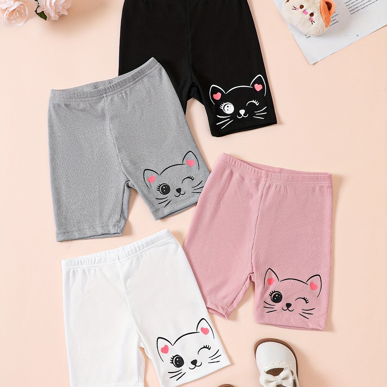 Kitten Print Bike Shorts for Girls - Comfy Casual Wear for Summer