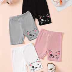 Kitten Print Bike Shorts for Girls - Comfy Casual Wear for Summer