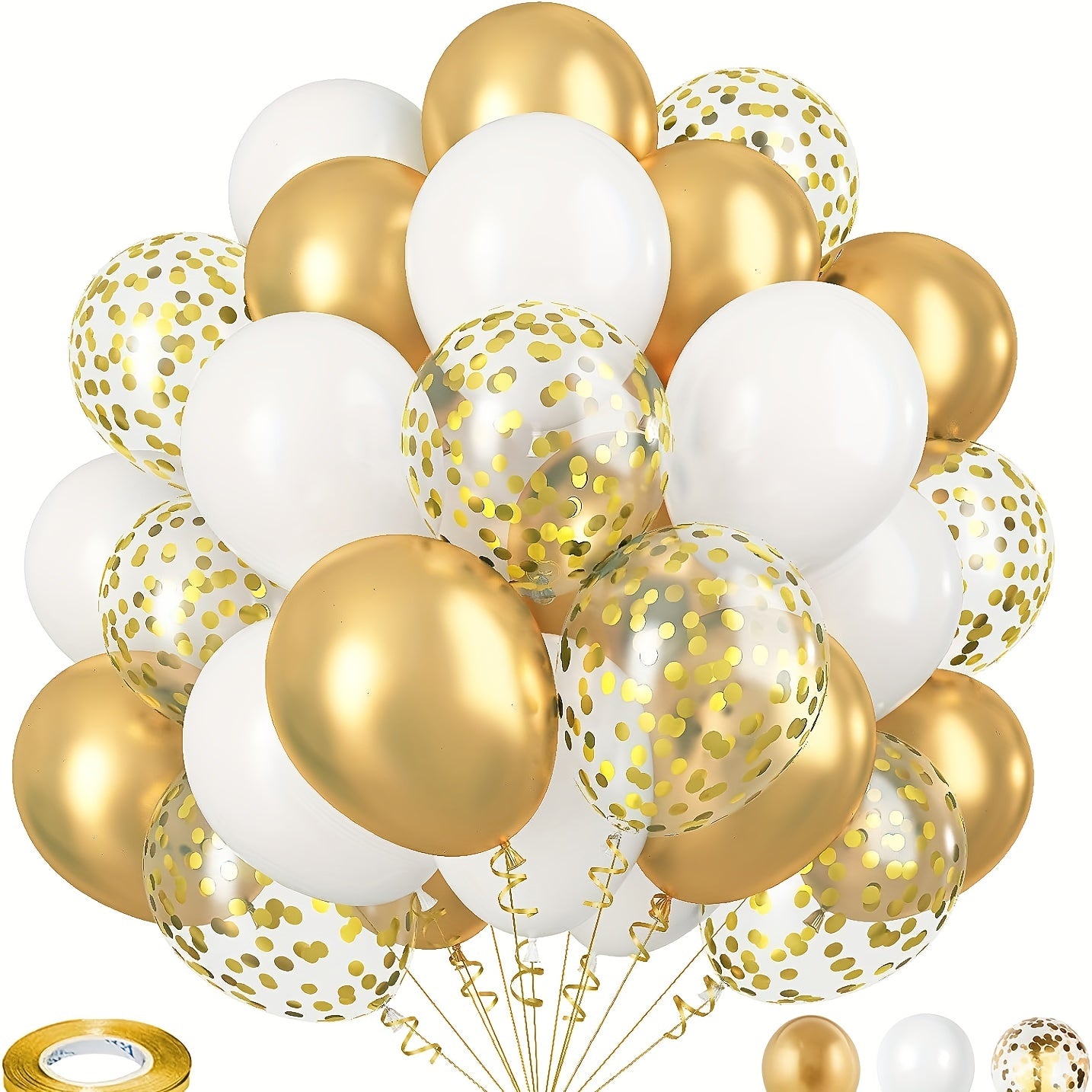 61pcs Golden Confetti Balloons Set with Ribbon for Wedding Birthday Baby Shower