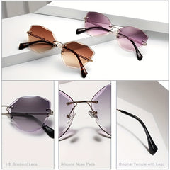 WIMN Vintage Rimless Cat Sunglasses Retro Gradient Sun Glasses UV400