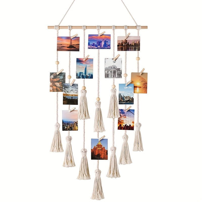 Photo Display Lace Wall Hanging With 10 Wooden Clips