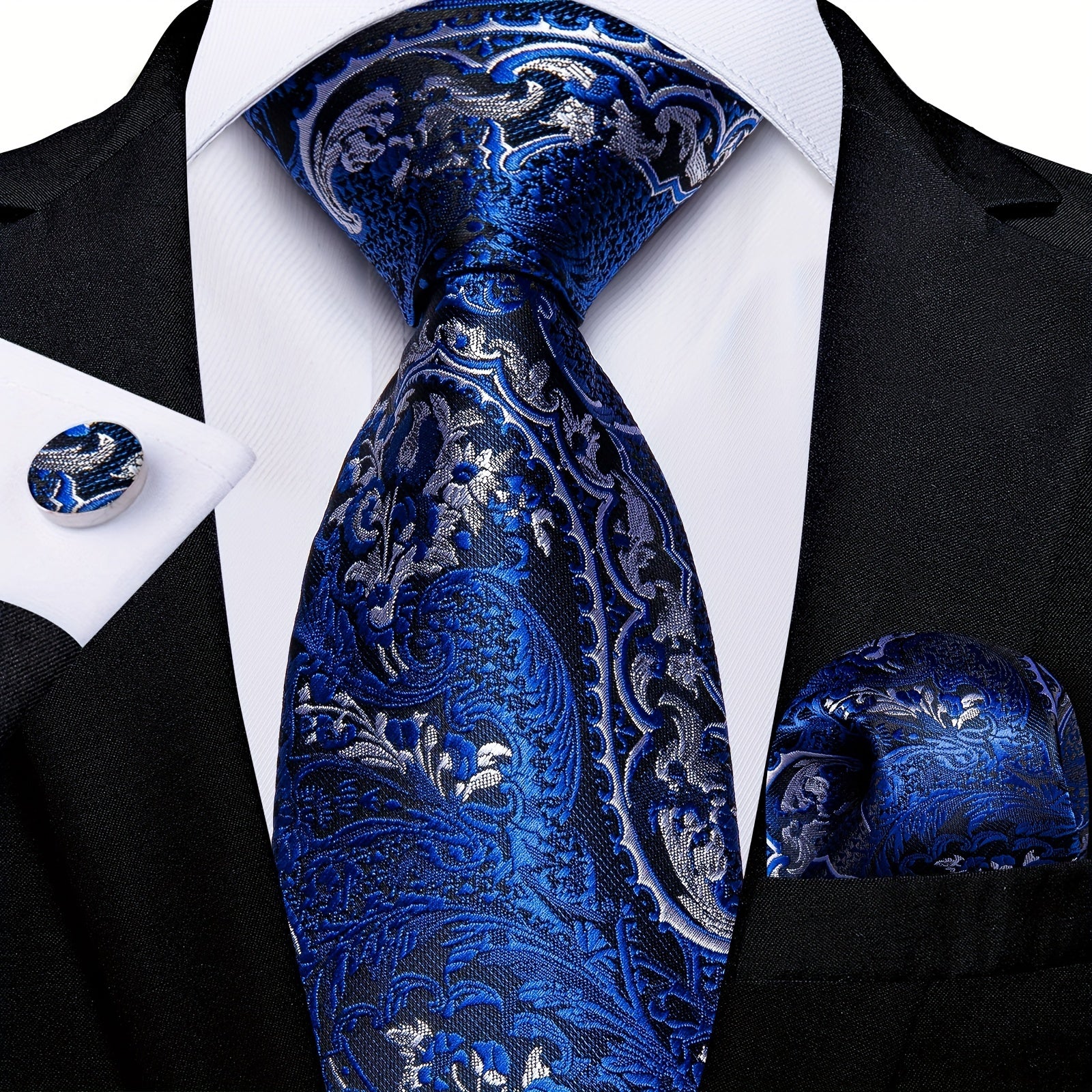 DiBanGu Classic Navy Men's Tie Paisley Floral Necktie Set