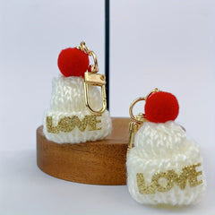 Vintage Christmas Knitted Hat Keychain Set - Adorable Gift for Women