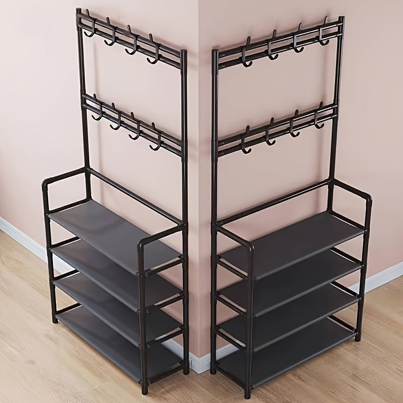 5-Tier Standing Shoe Rack with 8 Hooks Carbon Steel Shoes Storage Organizer