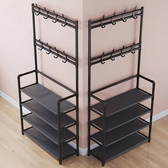 5-Tier Standing Shoe Rack with 8 Hooks Carbon Steel Shoes Storage Organizer