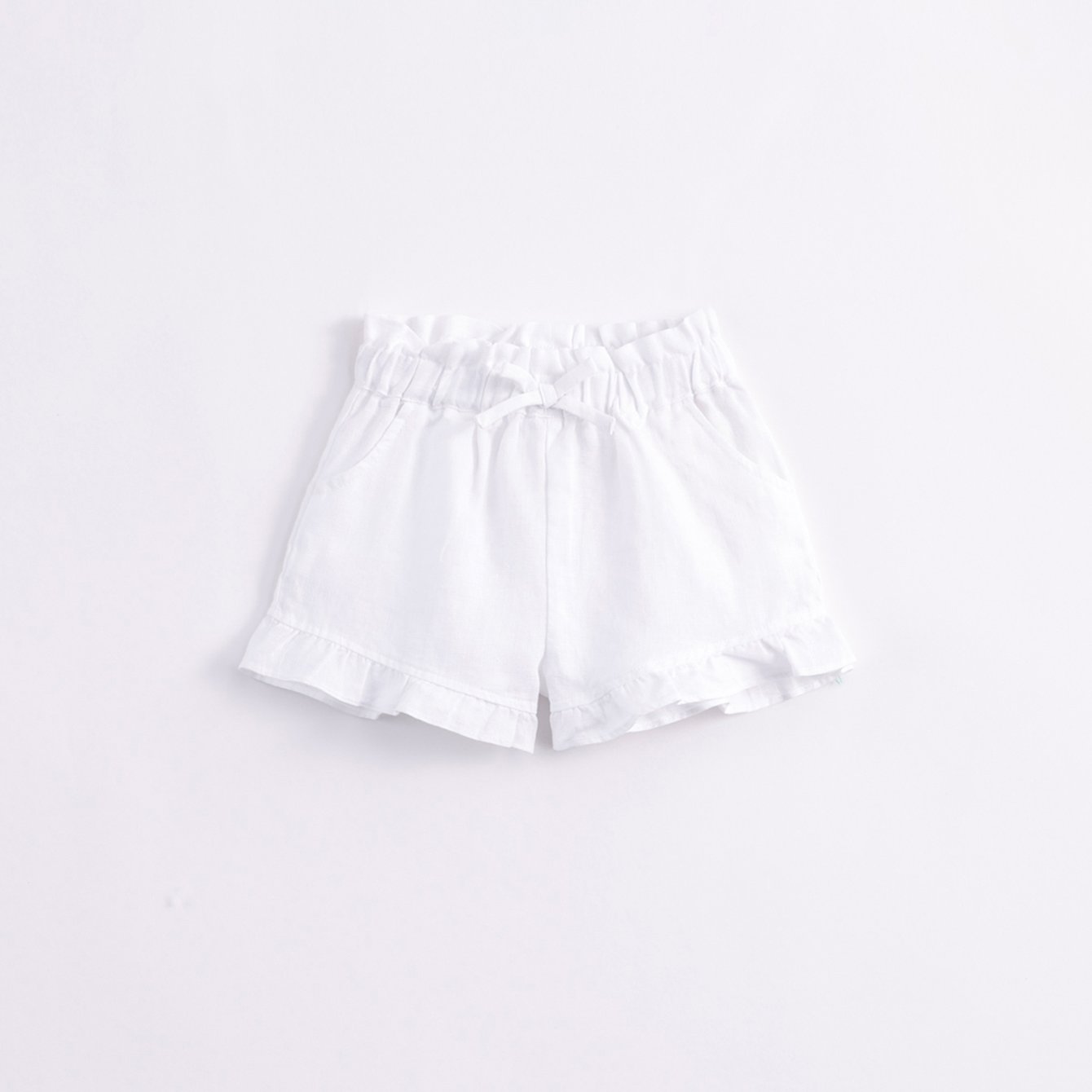 Girls Linen Shorts With Bow Tie Lace Waist Pants
