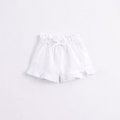 Girls Linen Shorts With Bow Tie Lace Waist Pants
