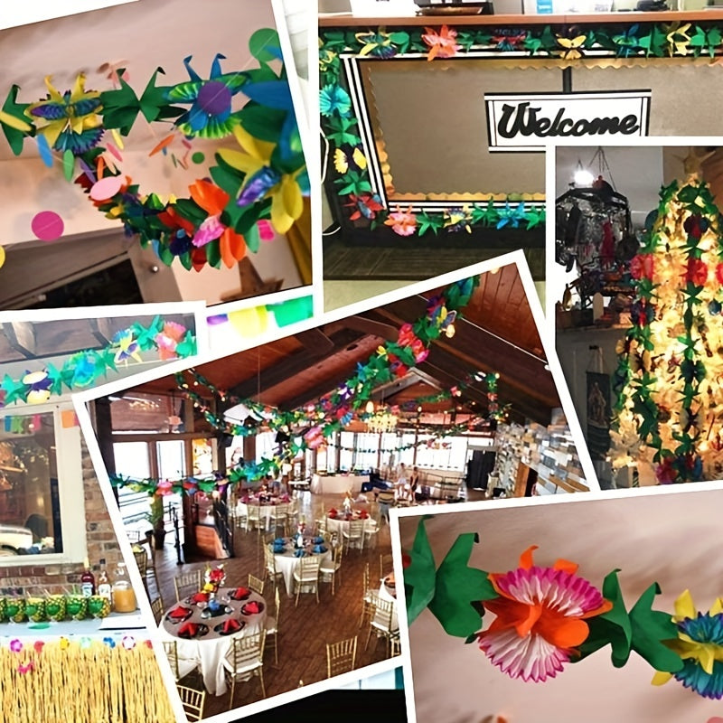 Colorful Paper Hibiscus Wreath For Hawaiian Parties