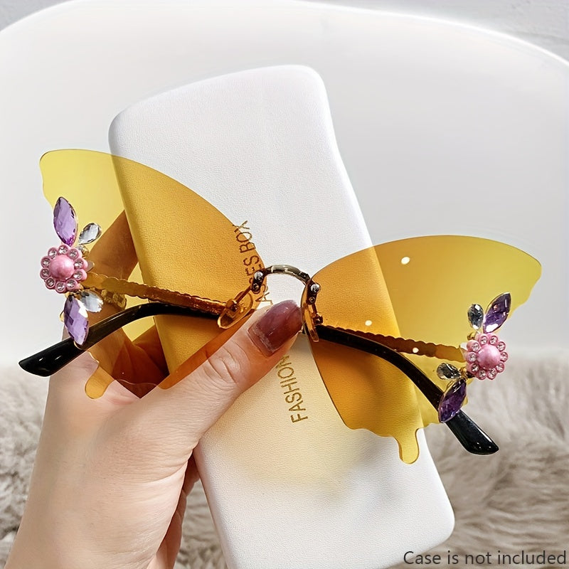 Rhinestone Butterfly Sunglasses with Crystal Flower