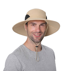 Wide Brim Sun Hat with Strap Windproof Breathable Foldable Cap
