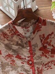 Floral Print Button Up V Neck Blouse
