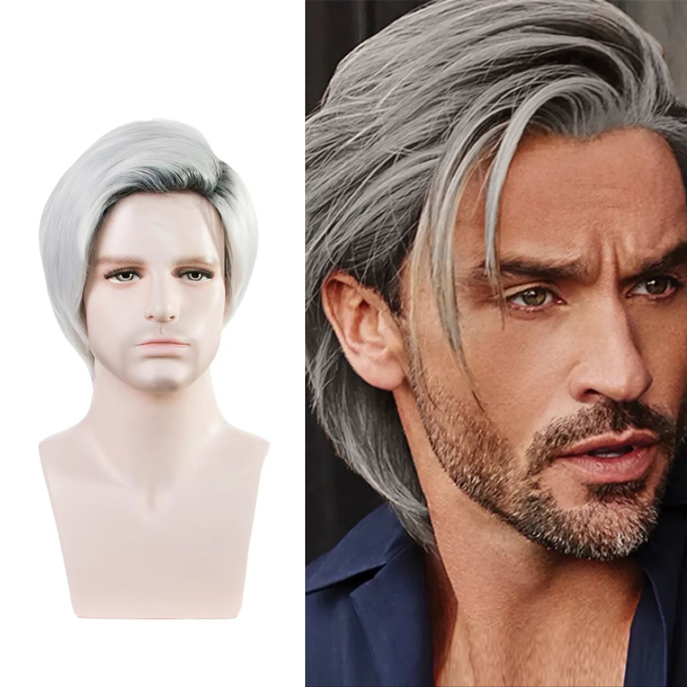 Short Metallic Grey Silver Ombre Wig for Men