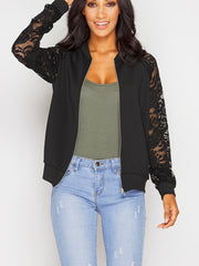 Lace Sleeve Jacket with Zipper Up Closure