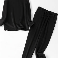 Fleece Lined Lounge Set Crew Neck Top & Tie Joggers Pajamas