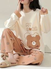 Bear Print Pajama Set Long Sleeve Top & Pants