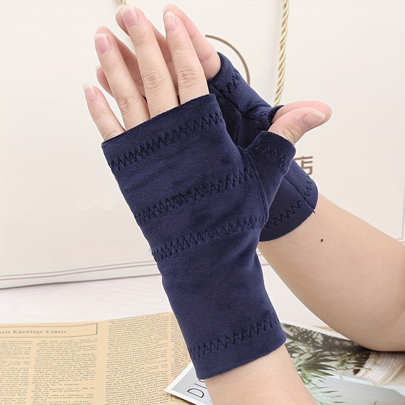 Winter Velvet Warm Half Finger Gloves For Men Women