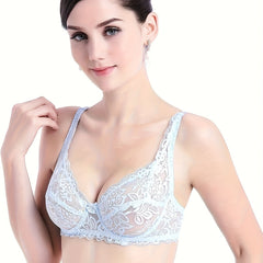 Floral Lace Unlined Bra Comfy & Breathable Bow Tie Bra Women's Lingerie