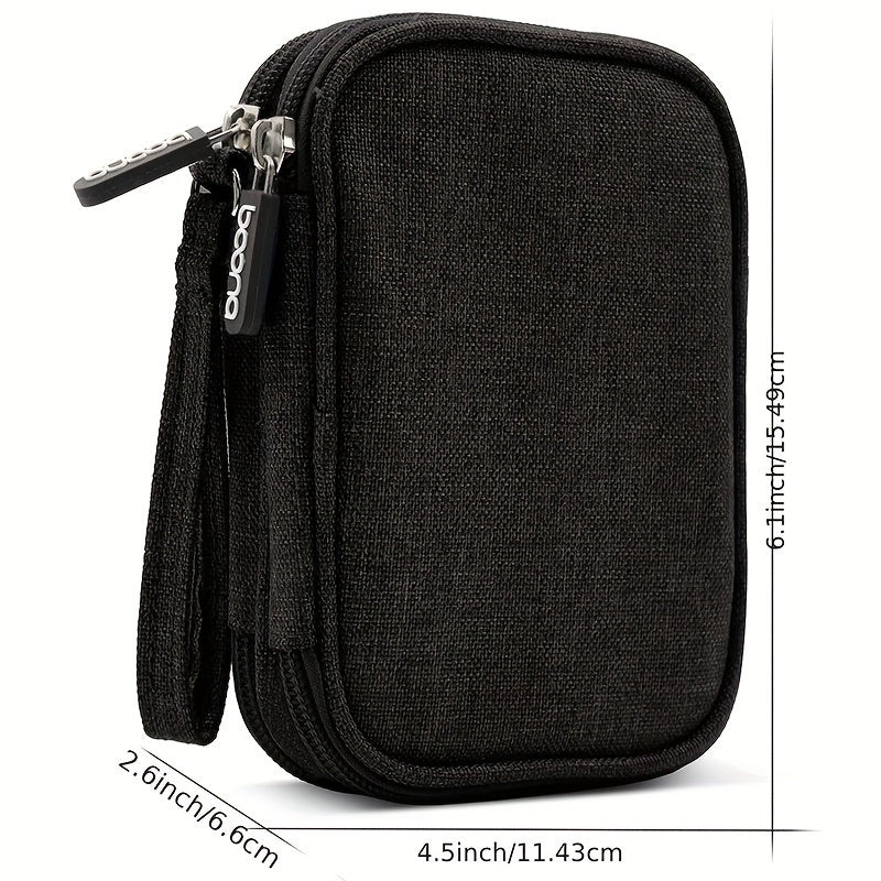Gray Double layer Hard Disk Storage Bag Portable Clutch Organizer