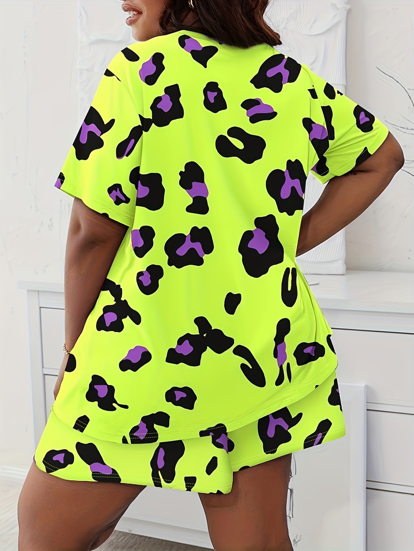 Allover Print Tee & Shorts Pajama Set