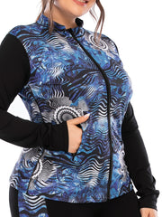 Graphic Print Zipper Long Sleeve Sports Coat