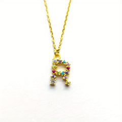 Golden Latter Pattern Pendant Necklace with Full Crystal, Versatile Necklace