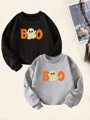 2pcs Boo Print Sweatshirt For Boys Casual Graphic Stretch Fabric Autumn Winter